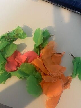 Handmade Green, Orange & Pink Fabric Petal Drop Earrings